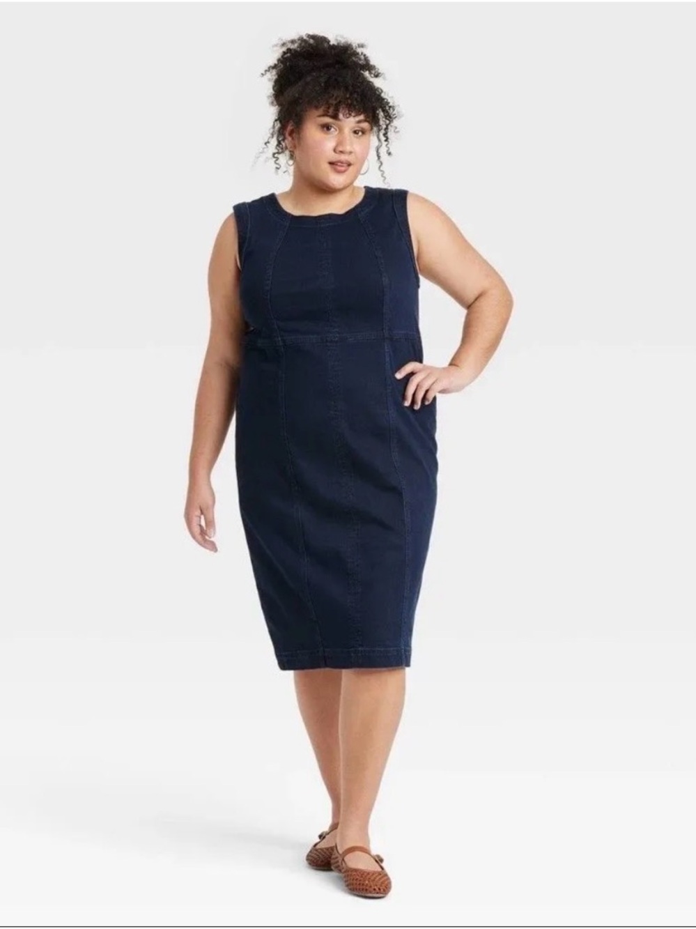 Ava & Viv Navy Sleeveless Denim Midi Sheath Dress